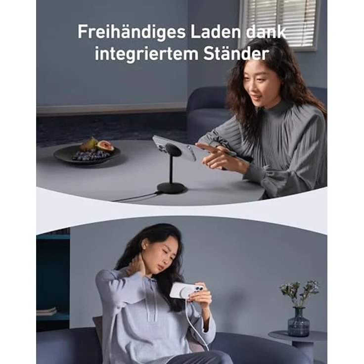 Anker MagGo kabellose Ladestation, 15W Qi2 für MagSafe, mit 360° Drehmechanismus, weiß – Bild 4