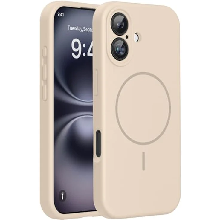 miracase Kompatibel mit iPhone 16 Hülle, Flüssigsilikon mit stoßfestem Fallschutz, kratzfestes Mikrofaser-Innenfutter, kompatibel mit MagSafe, Sand – Bild 1