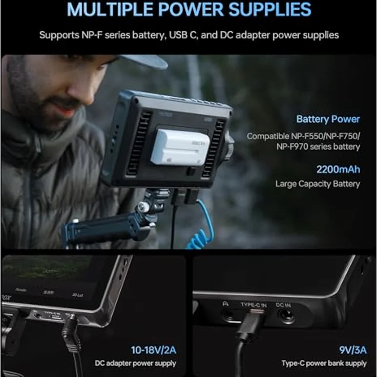 VILTROX DC-A1, 7" Full HD Touchscreen Kamera Field Monitor mit 2800 Nits, 4K HDMI Loop In/Out, 3D LUTs, Waveform, Focus Assist und Akku – Bild 8