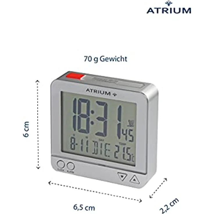 Atrium digitaler Funk-Wecker LCD sensorgesteuerte Nachtlicht-Funktion Schlummer-Funktion Obenabsteller Reise-Wecker Silber/rot A740-19 – Bild 4