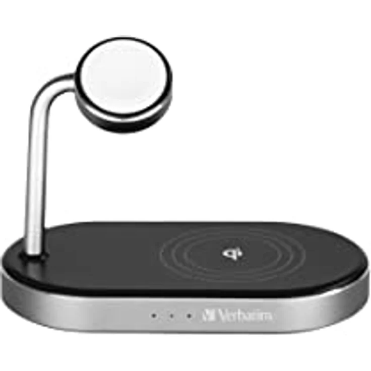 Verbatim 3-in-1 Qi MFi Wireless Fast Charger WCS-02, für iPhone, Apple Watch & Qi-fähige Geräte, Handy Ständer mit induktiver Ladestation, kabelloses Ladegerät für Apple, Samsung und mehr – Bild 1