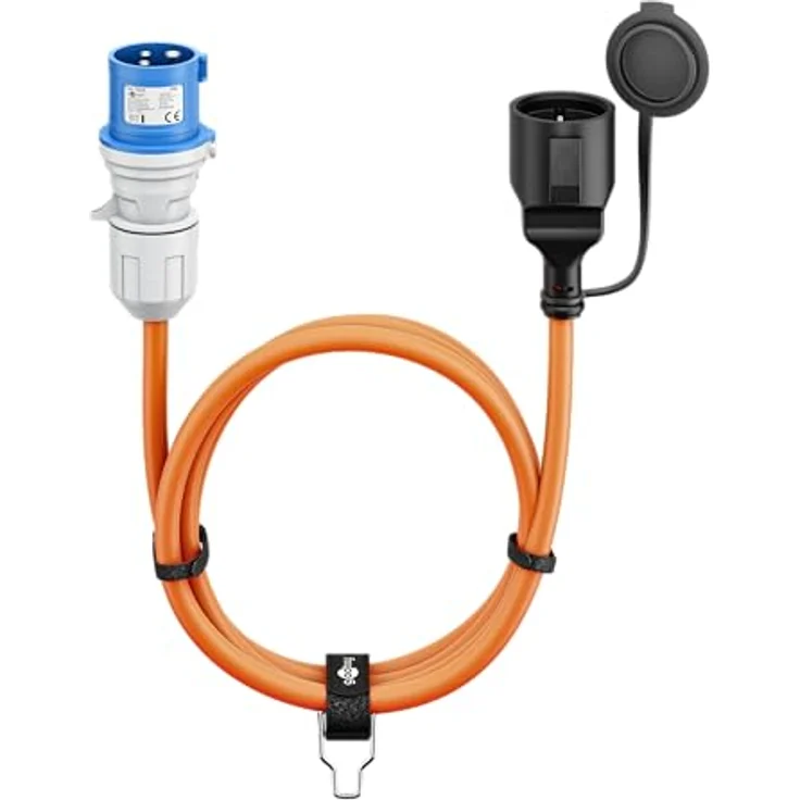 goobay EEC Caravan Adapterkabel 1,5 m, CEE-Stecker auf Buchse mit Schutzkontakt, IP44 für Außeneinsatz, orange – Bild 1