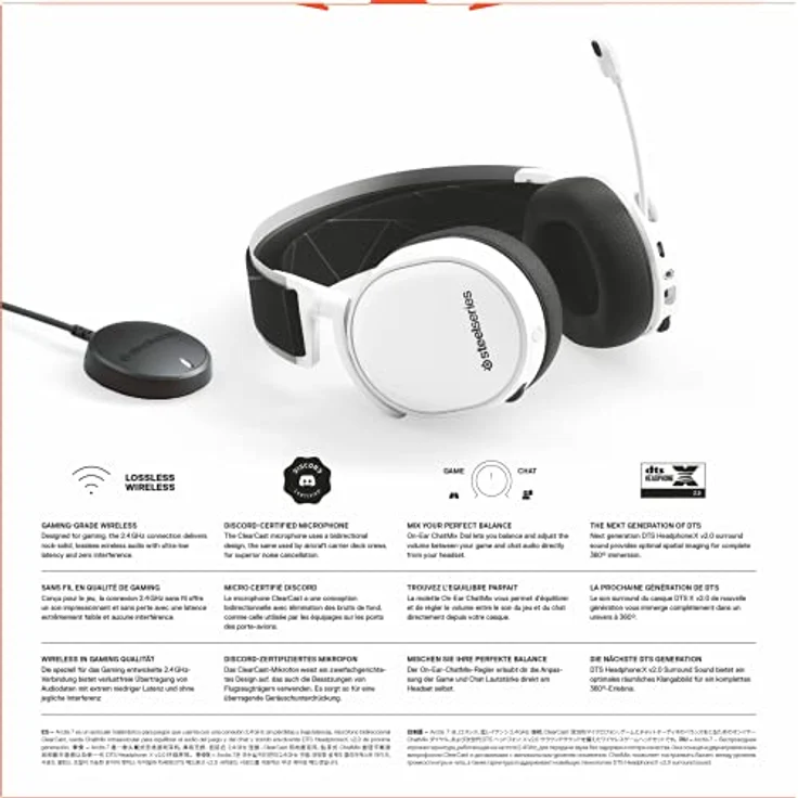 SteelSeries Arctis 7 (Gaming Headset, verlustfreies und drahtloses, DTS Headphone:X v2.0 Surround für PC und PlayStation 4) weiß – Bild 10