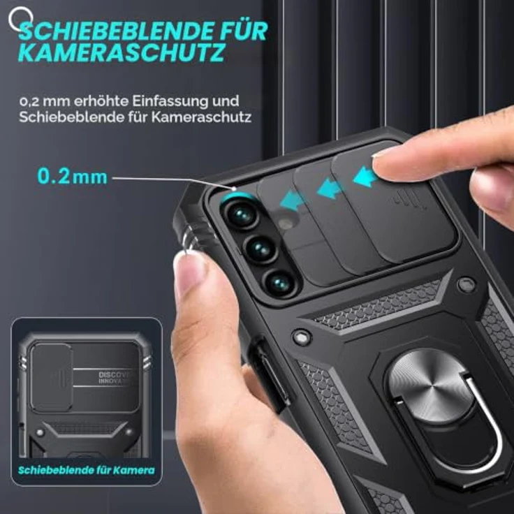 LeYi Hülle für Samsung Galaxy A13 5G/A04S, Hybrid Handyhülle mit Kameraschutz und 2 Schutzfolien, militärischer Standard, schwarz, mit Metall Ring Ständer – Bild 2