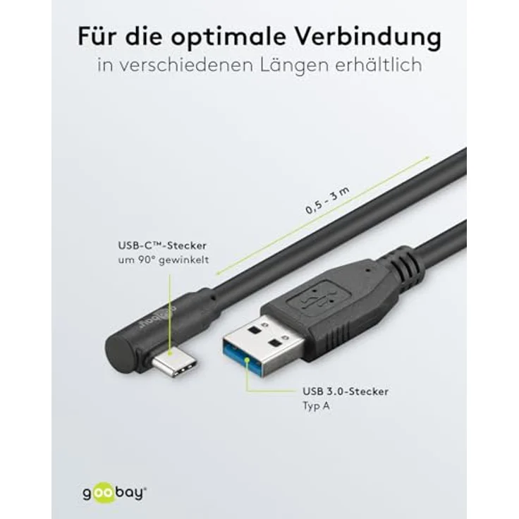 Goobay USB-C auf USB A 3.0 Kabel 90°, schwarz, 1.5 m - USB 3.0-Stecker (Typ A) > USB-C-Stecker (66502) – Bild 4