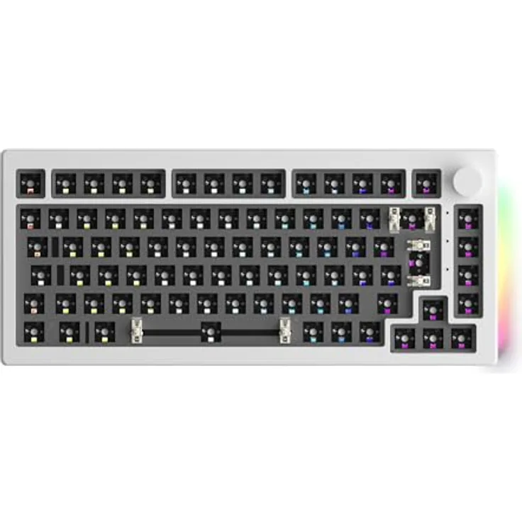 Akko 5075B ISO Barebone-Tastatur-Kit, mechanische Gaming-Tastatur mit 2,4 GHz/Bluetooth 5.0, VIA-programmierbar, Hot-Swap-fähig, 4500-mAh-Akku, RGB-Hintergrundbeleuchtung, Weiß