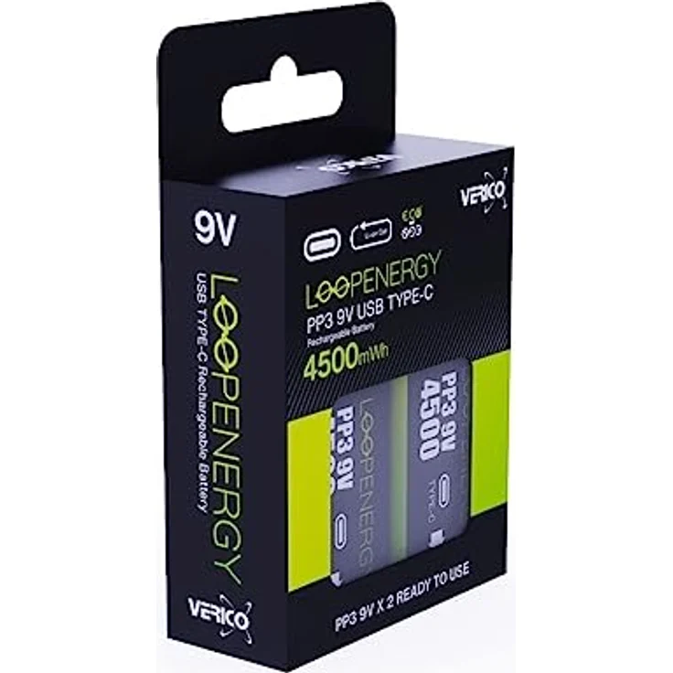 Verico LoopEnergy 9V Block 2er Pack, PP3, 4500 mWh, Wiederaufladbare USB-C Batterie, Li-Ion, 1 Ladekabel USB Type A auf 2 x Type C – Bild 4