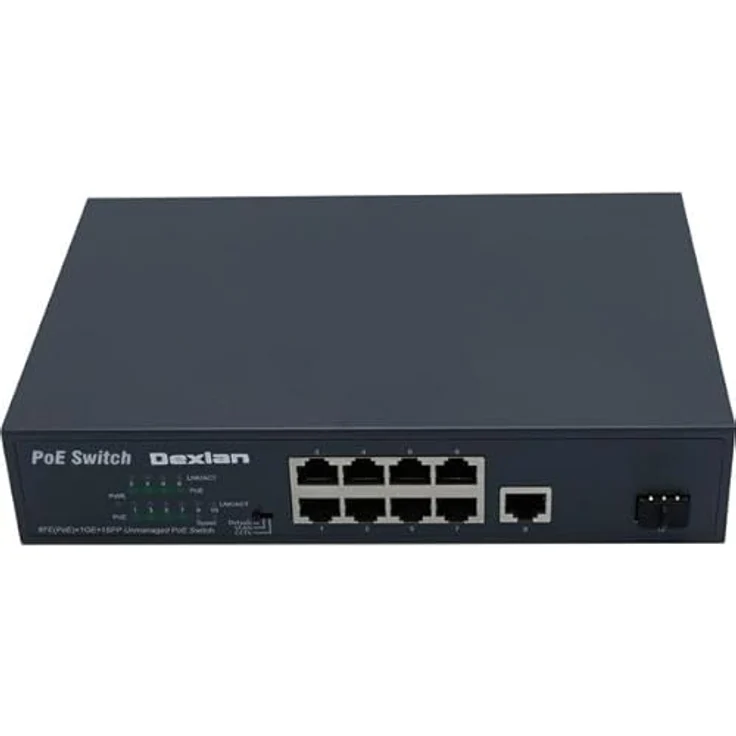 Dexlan DX3110-P120, 8-Port Netzwerk Switch mit 8x 100/10 Mbit/s PoE+ Ports, 1x 1 GBit Uplink, 1x SFP, 120W, Metallgehäuse – Bild 3