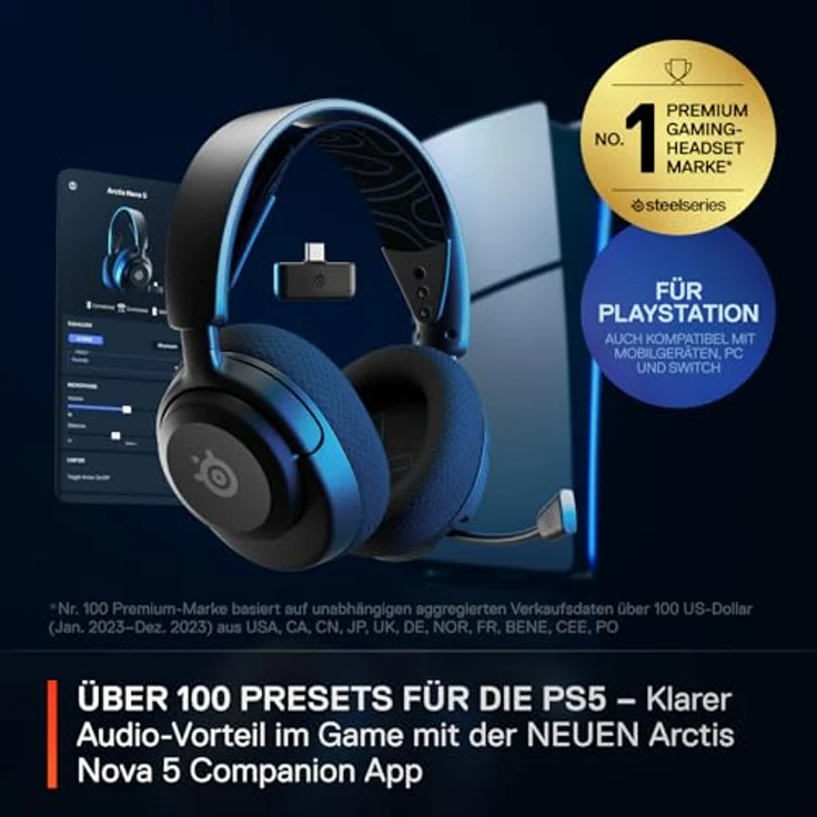 SteelSeries Arctis Nova 5P Wireless PS5 Gaming Headset – Magnetische Neodym-Treiber – 100+ Audio Presets – 60 Std. Akkulaufzeit – 2,4 GHz oder BT – ClearCast Gen2.X Mik – Für PS4/5, PC, Switch, Handy – Bild 2