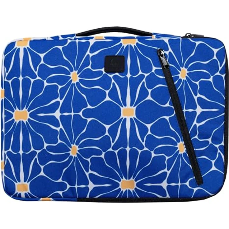 Exacompta Laptophülle Flower, Kunstfaser, wasserabweisend, für Notebooks bis 40,6 cm (16 Zoll), blau, mit Schaumstoffpolsterung und einziehbarem Griff – Bild 1