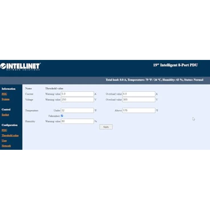 Intellinet 19'' 8-fach IP-Steckdosenleiste Smart PDU mit C13-Kaltgerätesteckdosen Kontrolliert Strom sowie Temperatur und Luftfeuchtigkeit C20-Stromeingang HE schwarz 163682 – Bild 6