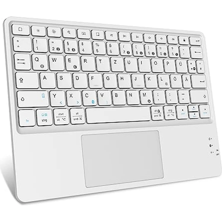 FINTIE Kabellose Bluetooth Tastatur mit Touchpad, Deutsche Layout, kompatibel mit iPad und Android-Tablets, Weiß – Bild 1