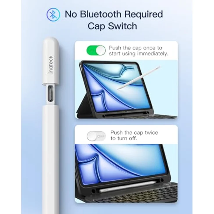 Inateck Eingabestift Stylus Pen für iPad 2018-2024, Handballenabweisung,5 Min Schnellladung, kompatibel mit iPad Pro, iPad Air, iPad Mini, Schwarz – Bild 3