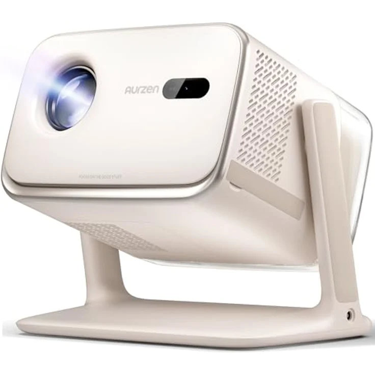 Aurzen Boom Mini Beamer, 4K Smart Projektor mit Google TV, 500 ANSI Lumen, ToF Autofokus, 20W Dolby Audio, WLAN/Bluetooth, cremeweiß – Bild 1