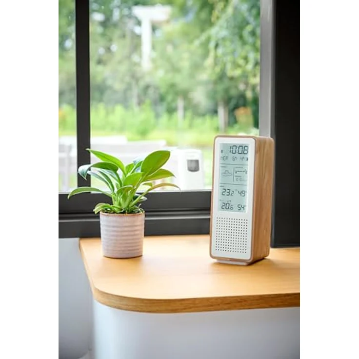 Thomson WS102TWH, Bluetooth 5.3 Lautsprecher mit Wetterstation, Weiß/Holz – Bild 2