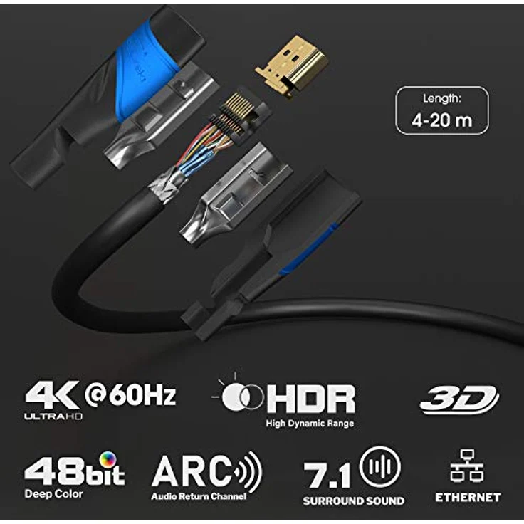 KabelDirekt - 4K HDMI Kabel - 15m - kompatibel mit (HDMI 2.0a-b 2.0, 1.4a, 4K Ultra HD, 3D, Full HD, 1080p, HDR, ARC, Highspeed mit Ethernet, PS4, Xbox, HDTV) - TOP Series – Bild 2