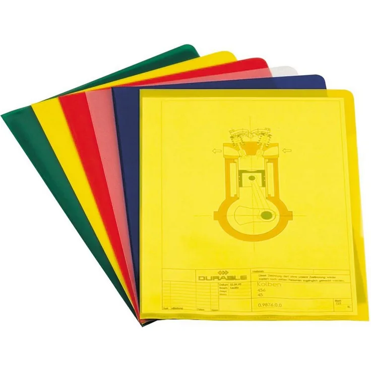 DURABLE Präsentationsordner DURABLE Sichthülle A4 hoch PP 0,12mm farbsort. 100 Stück, Polypropylen, 20 x grün gelb rot transparent blau glänzend