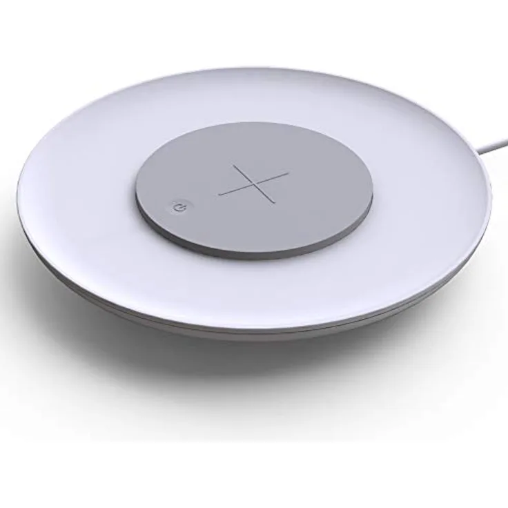 Kalb QI-Tischladegerät UFO, Drahtloses Laden, Dimmbare Ambientebeleuchtung, 183x183x23mm, Weiß - Qi-zertifiziert