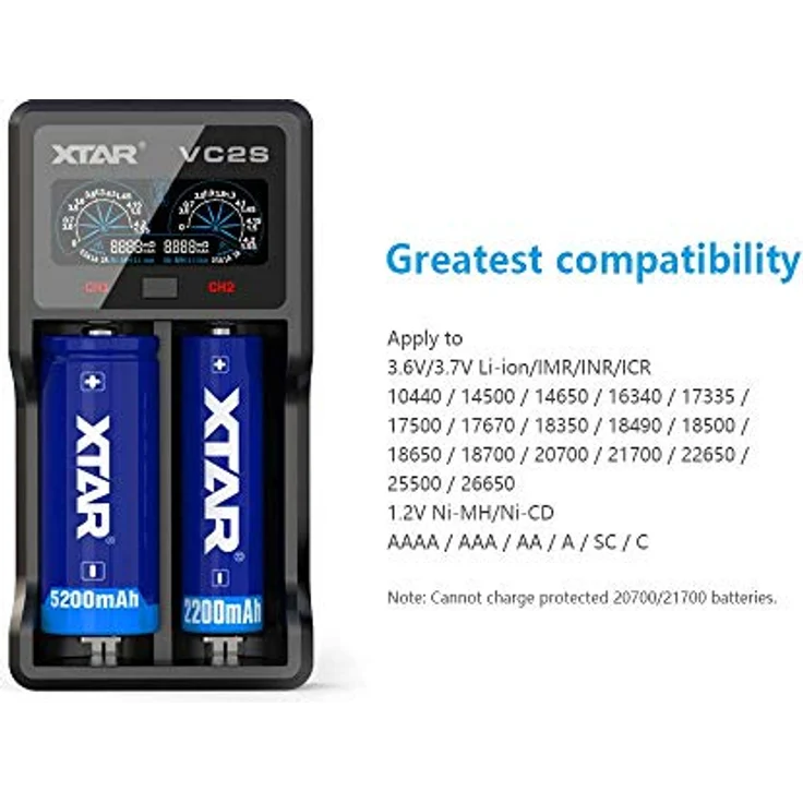 18650 Batterie ladegerät XTAR VC2S VC2 2019 Verbesserte LCD-Anzeige mit Power Bank-Funktion und überprüfen Sie die Echtheit der Batterien für 18650 18700 20700 21700 22650 25500 26650 AAA A SC C – Bild 3