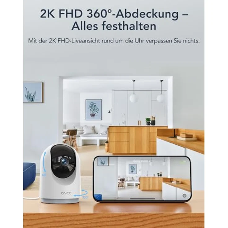 GNCC 2K Überwachungskamera Innen, 360° Kamera mit Infrarot-Nachtsicht, 2-Wege-Audio und Cloud-Speicher, 4er-Pack – Bild 3
