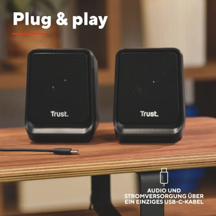 Trust Milo Kompakter PC Lautsprecher USB-C 2.0, 12W Stereo (6W RMS), Schwarz mit Lautstärkeregler – Bild 5