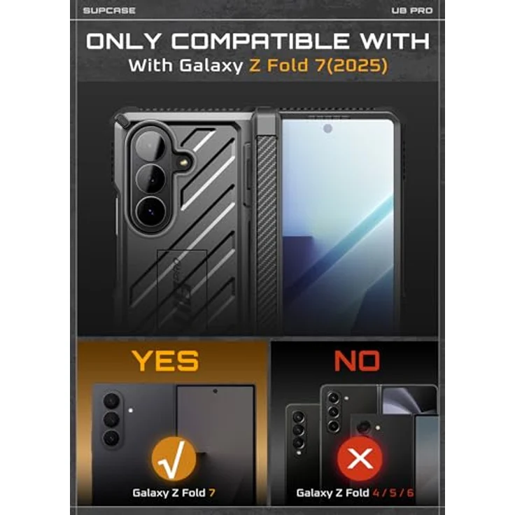 SUPCASE Galaxy Z Fold 7 Hülle (UB Pro) mit integriertem gehärteten Glasschutz, robustem Scharnierschutz und Ständerfunktion, Schwarz – Bild 2