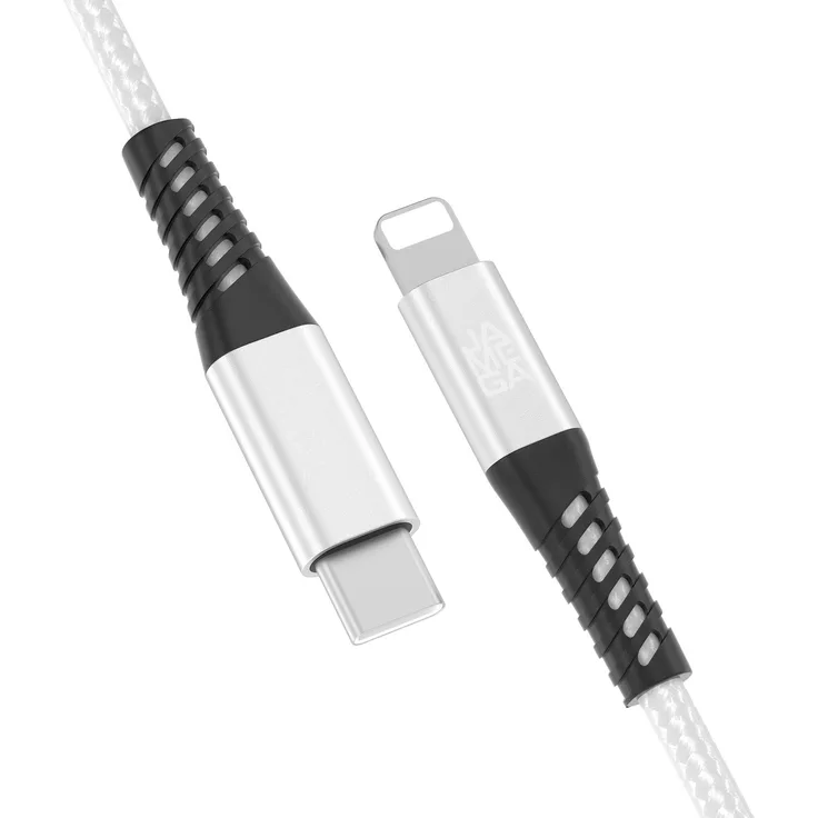 JAMEGA USB-C zu iPhone Kabel, 1m, 480M/60W, weiß mit Metallstecker