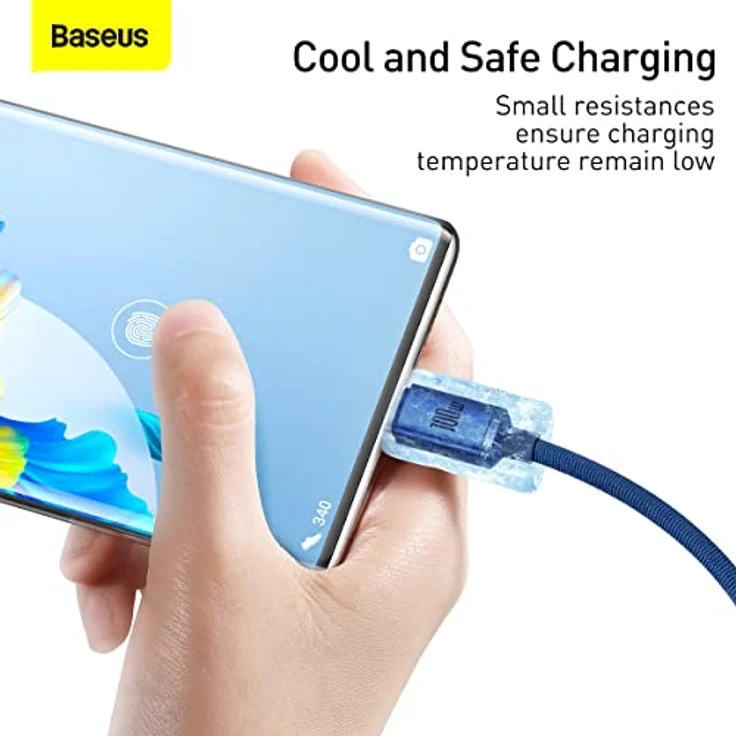 Baseus Crystal Shine Serien Kabel USB auf USB-C, 100W, 1,2m, blau, Schnelllade- und Datenübertragungskabel – Bild 2
