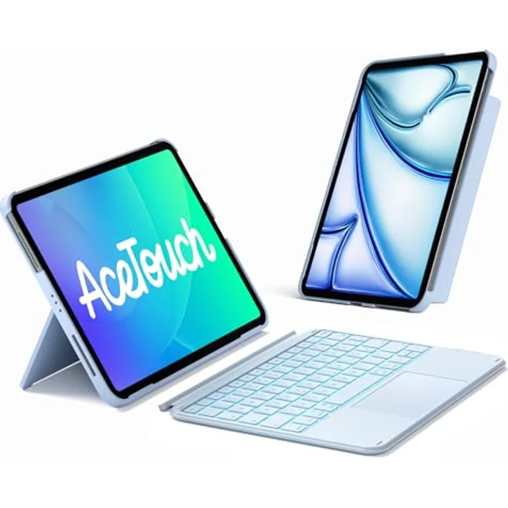 Inateck Hülle mit Tastatur für iPad 11 Zoll (A16, M3), Abnehmbar, 7-farbige Beleuchtung, QWERTZ, mit Touchpad, Blau – Bild 1