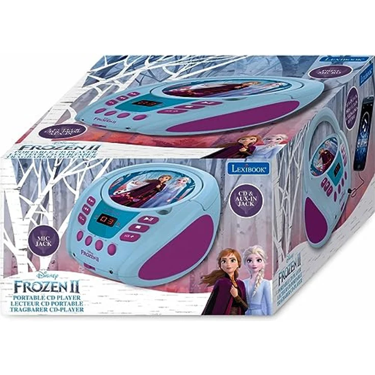 Lexibook Disney Frozen Die Eiskönigin Elsa Boombox CD-Player, AUX-Eingangsbuchse, AC-Betrieb oder Batterie, Blau-Weiß , RCD108FZ-10 (neues Design) – Bild 5