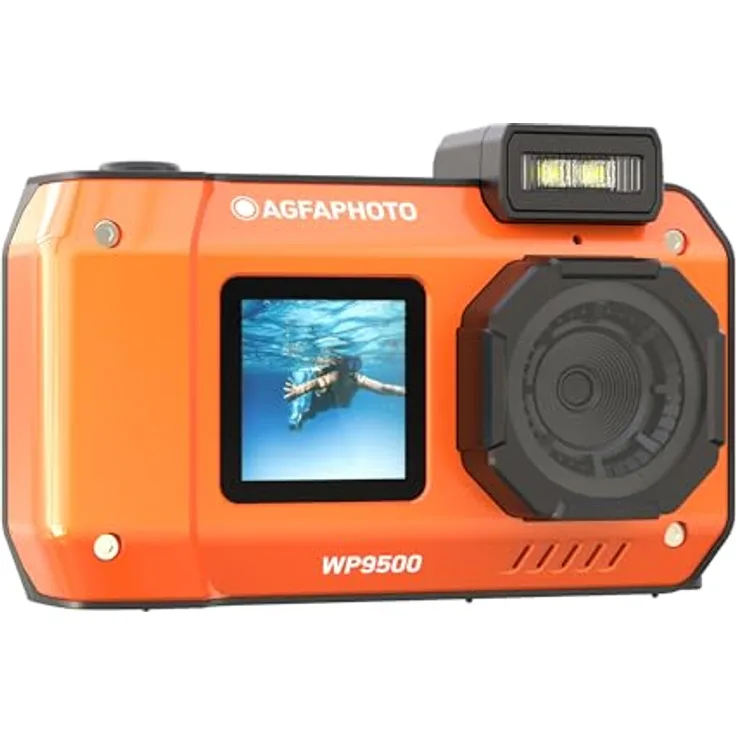 AgfaPhoto Realishot WP9500 – Wasserdichte Digitalkamera Orange - 24 MP, 18X Digitalzoom, 4K Videoaufnahme