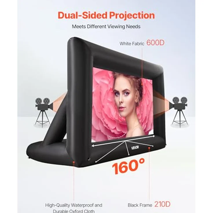 VEVOR aufblasbare Filmleinwand 600D, knitterfreies Oxford-Gewebe, 16:9, tragbare Leinwand mit leisen Lüfter für Heimkino und Mottoparty (378 x 160 x 317 cm) – Bild 4