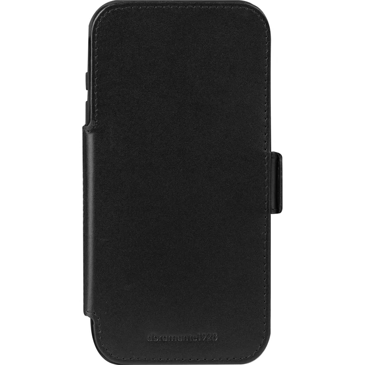 dbramante1928 Dbramante Copenhagen, Smartphone Hülle aus vollnarbigem Leder für Apple iPhone 17 Pro, Schwarz, stossfest mit faltbarer Rückseite für freihändiges Video-Streaming