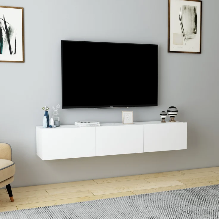 Skye Decor Denby - White, TV-Ständer, 160 cm, 100% Spanplatte, weiß, mit Stauraum für Mediengeräte