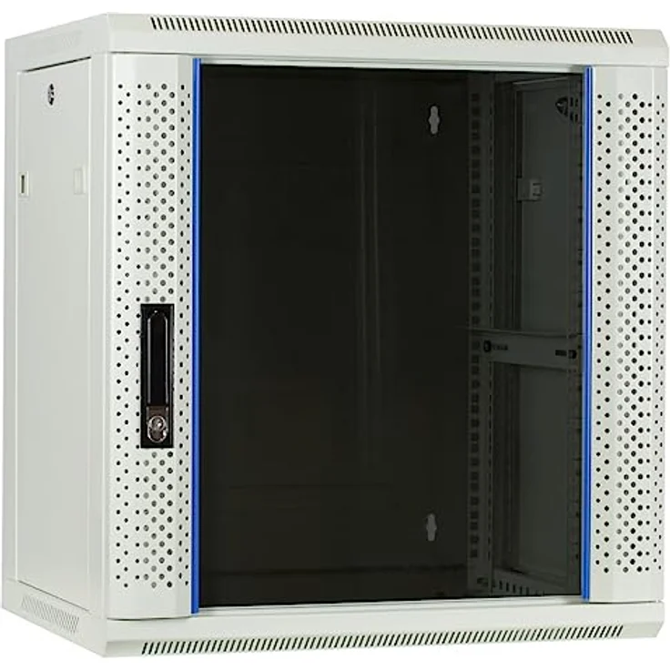 DSIT 12HE Netzwerkschrank (Serverschrank) 19 Zoll Wandmontage - mit Glastür - Weiß/Grauweiß - (BxTxH) 600 x 450 x 634mm - Abschließbar - Traglast 60 kg - Robuste Konstruktion – Bild 1