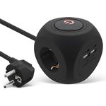 InLine 7-in-1 Steckdosenwürfel mit USB, Charging Cube, 3x Schutzkontakt, 2x USB-C, 2x USB-A, mit Schalter, 2m Kabel, Steckdosenleiste, Mehrfachstecker, Tischsteckdose, 3680W, schwarz