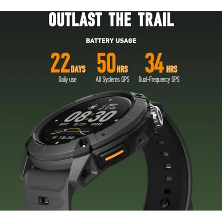 COROS Nomad Outdoor GPS-Sportuhr, 1,3-Zoll-MIP-Display, 22 Tage Akkulaufzeit, vorinstallierte globale Karten, Mikrofon zur Sprachnotizenaufnahme, ideal für Angeln – Bild 2