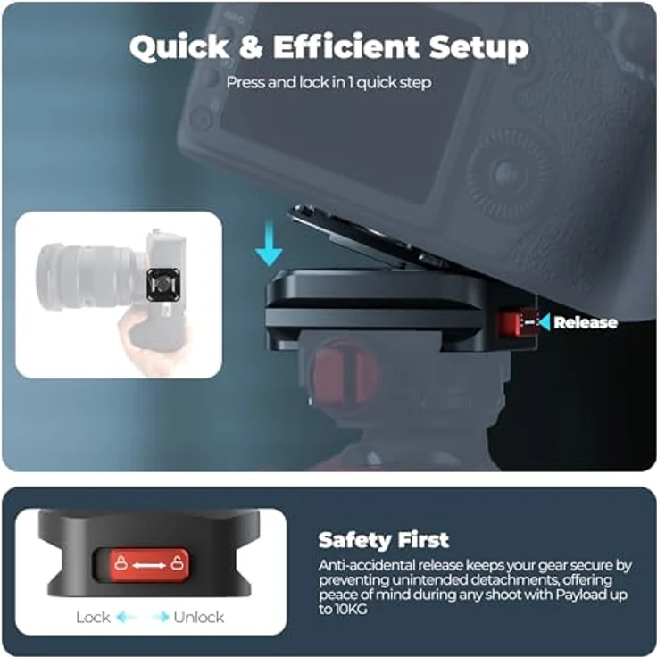 Freewell Stativ-Schnellspannklemme, Aluminium-Konstruktion mit 1/4-Zoll-20-Schraube, unterstützt bis zu 10 kg, kompakte und leichte Bauweise für DSLR und spiegellose Kameras – Bild 3