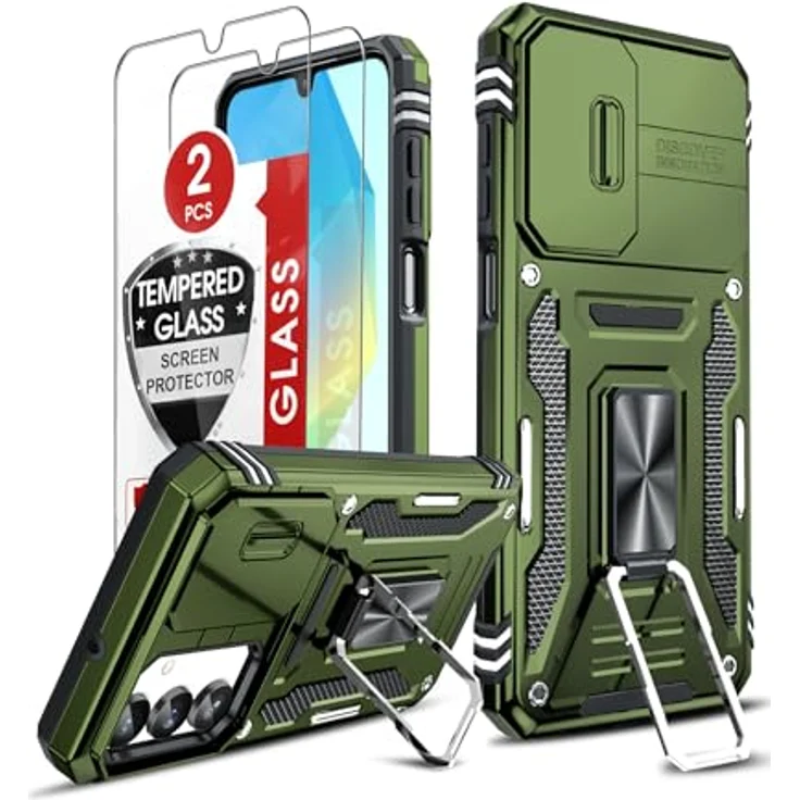 LeYi Hülle für Samsung Galaxy A17 5G, Militär Standard mit Metall Ring, 2 Glasfolien und Kamera Schutz, Dunkelgrün – Bild 1