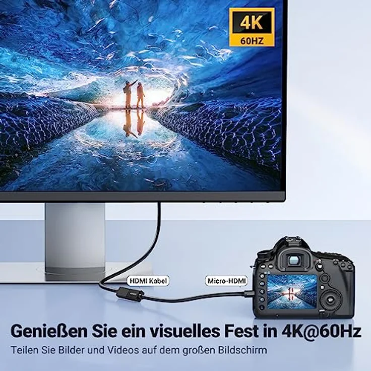 UGREEN Micro HDMI Adapterkabel Micro HDMI auf HDMI 1080P 3D 4k typ d auf typ a hdmi verlängerungskabel mit Ethernet vergoldete Kontakte unterstützt für Gopro 20cm Schwarz – Bild 2