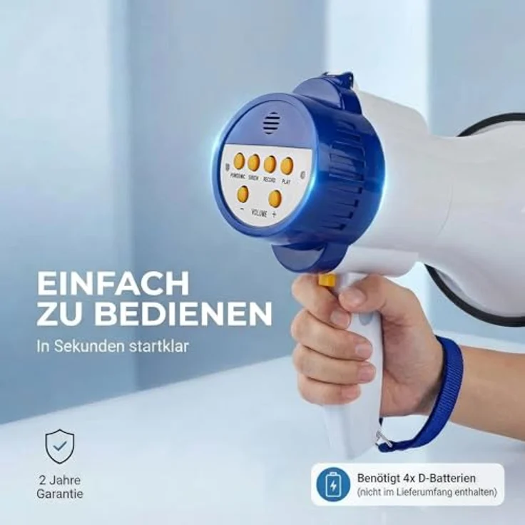 Nedis - Megafon - 25 W - 1500 m Reichweite - 130 dB - Abnehmbares Mikrofon - Enthaltenen Tragegurt - 8X D-LR20 Batterien - Weiß-Blau – Bild 7