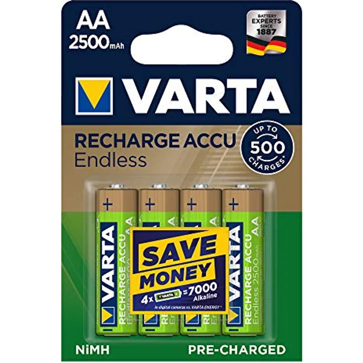 Varta Endless Energy Akku 2500mAh bis zu 500 Ladezyklen - geringe Selbstentladung, Ready2Use vorgeladene AA Mignon Ni-MH Accu, 4er Pack wiederaufladbar ohne Memory-Effekt - sofort einsatzbereit – Bild 3