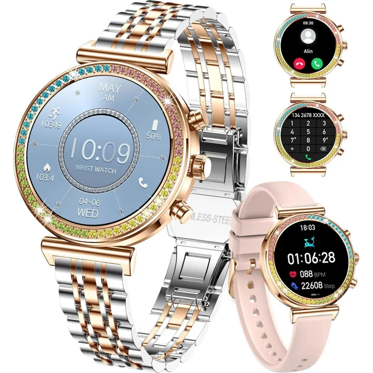 TAYSHILEY Damen Smartwatch, Bluetooth Anruf, 1.25" HD Display, IP67 wasserdicht, Herzfrequenz & SpO2, über 100 Sportmodi, 200+ Zifferblätter