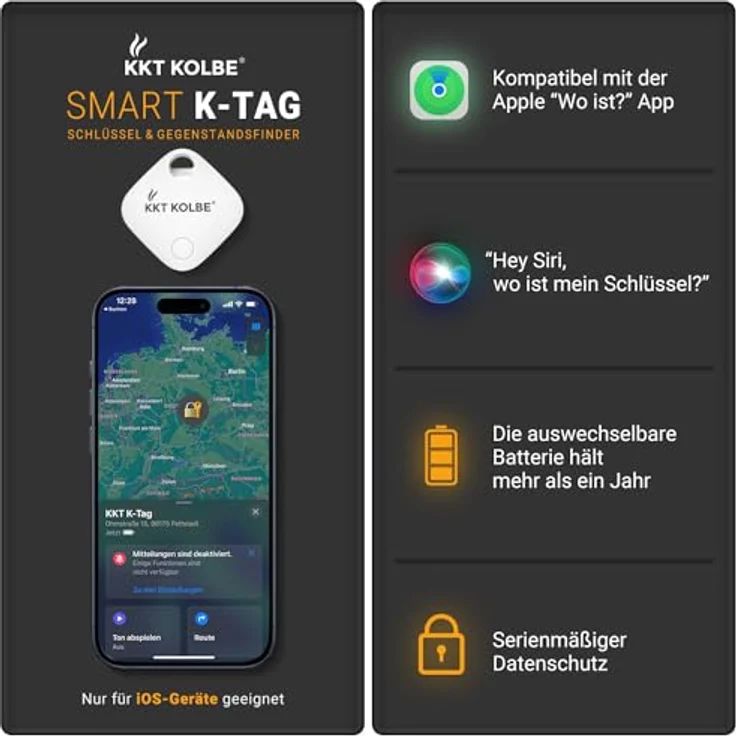 KKT KOLBE K-Tag Schlüsselfinder, Smart Tracker mit Bluetooth, 2er Pack, kompatibel mit Apple Find My, langlebige Batterie, präzise Ortung für Schlüssel und Taschen – Bild 4