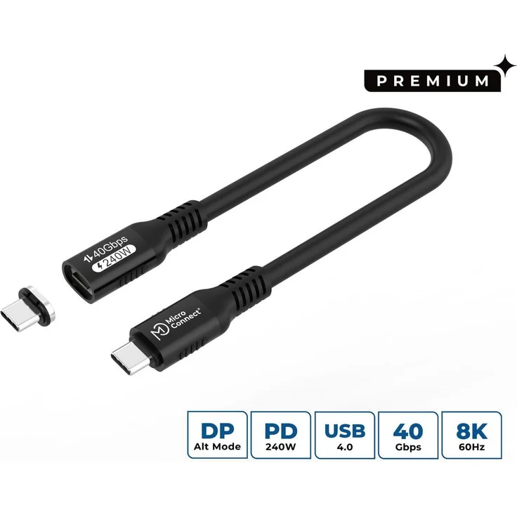 Microconnect MC-LS-USB4CC0.15, USB C zu USB C Kabel, 0,15 m, USB4 Gen 3x2, Schwarz