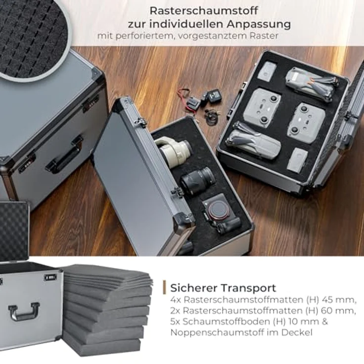 HMF 14412-02 Alu Fotokoffer, Miniaturenkoffer mit Rasterschaumstoff, abschließbar, 46 x 33 x 26 cm – Bild 3