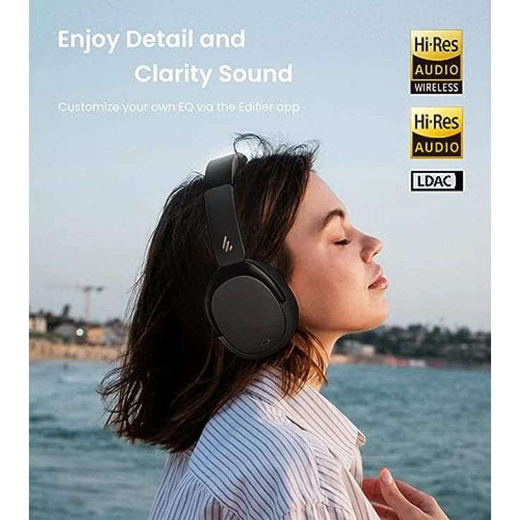 Edifier WH950NB Hybrid Active Noise Cancelling Kopfhörer -LDAC Codec mit Hi-Res Audio und Custom EQ über App nach 55H Playtime mit Faltbarer drahtloser Over-Ear Bluetooth V5.3 Kopfhörer - Schwarz – Bild 2