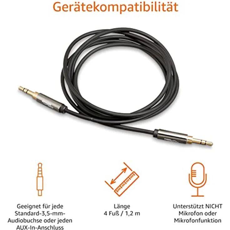 AmazonBasics Aux-Kabel, Stereo-Audiokabel, 3,5 mm-Klinkenstecker auf 3,5 mm-Klinkenstecker, 1,2 m – Bild 4