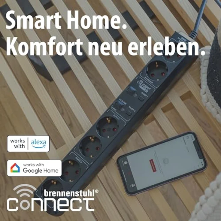 Brennenstuhl Connect Line WiFi Steckdosenleiste 6-Fach, intelligente Mehrfachsteckdose mit Sprachsteuerung, 2.4 GHz, kompatibel mit Alexa und Google Assistant, 1,5m Kabel, schwarz – Bild 2