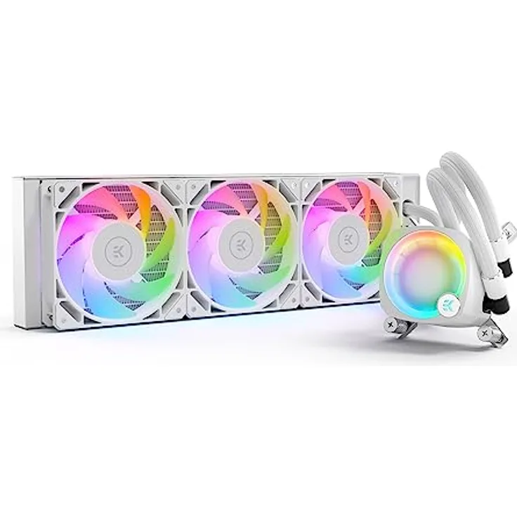 EK Water Blocks EK-Nucleus AIO CR360 Lux D-RGB - 360 mm All-in-One Liquid CPU Kühler mit EK FPT Lüftern, Wasserkühlung Computerteile, 120 mm Lüfter, kompatibel mit den esten Intel & AMD CPUs, White